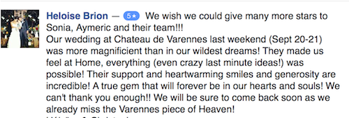 Chateau de Varennes destination wedding testimonial