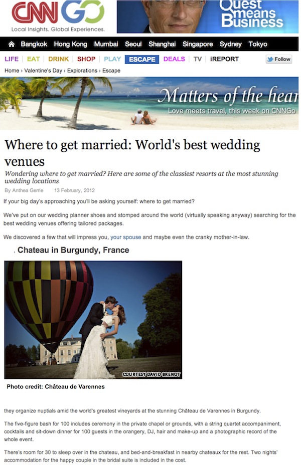 cnn_press article_best wedding venues_Chateau Varennes